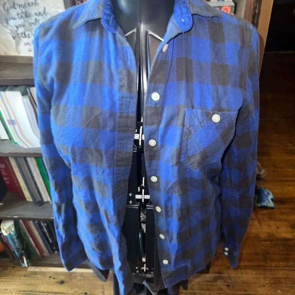 American Eagle blue plaid 4 cozy concert button down shirt